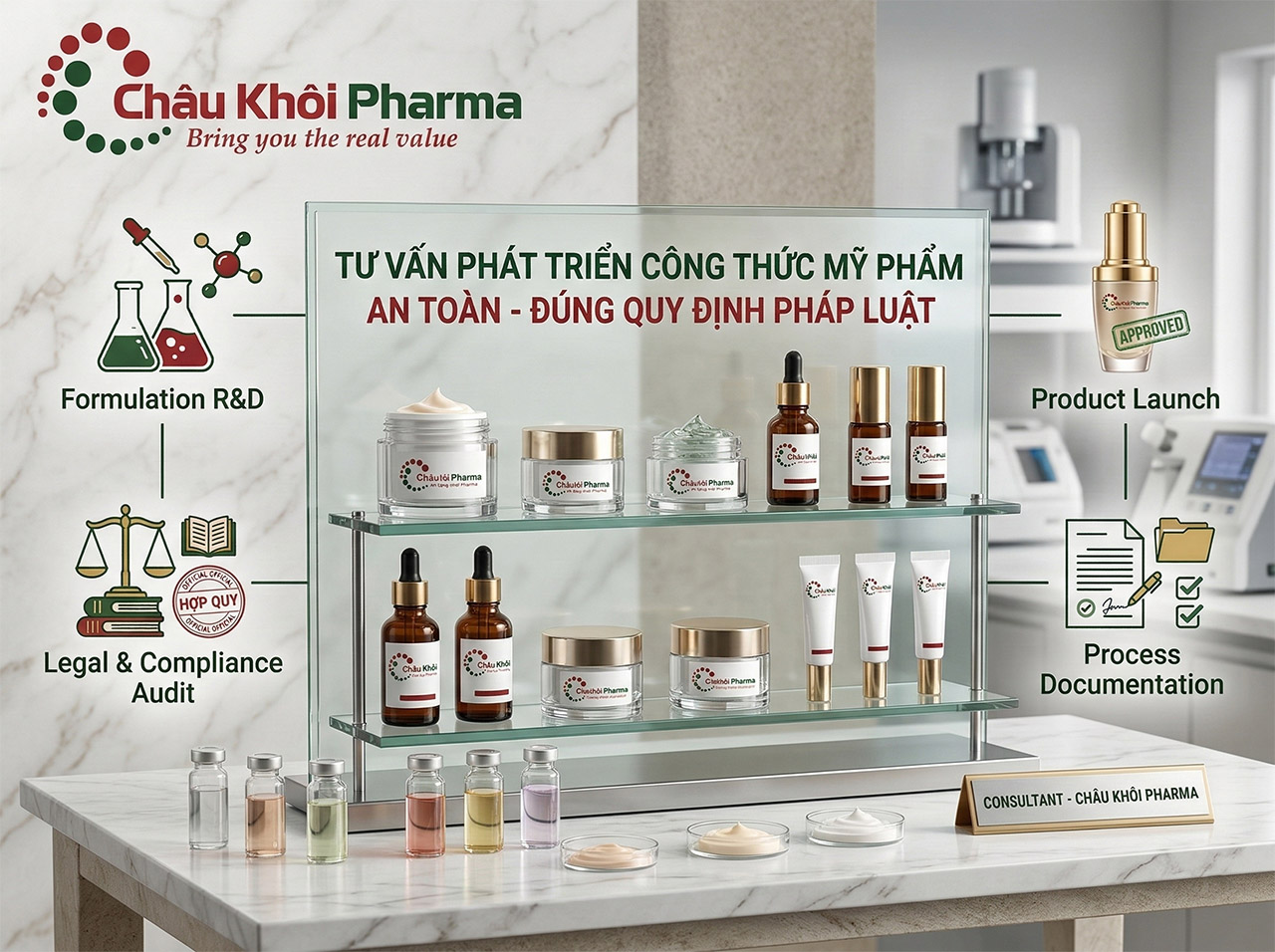 Tư vấn phát tri&ecirc;̉n c&ocirc;ng thức mỹ phẩm an toàn đ&uacute;ng quy định ph&aacute;p luật